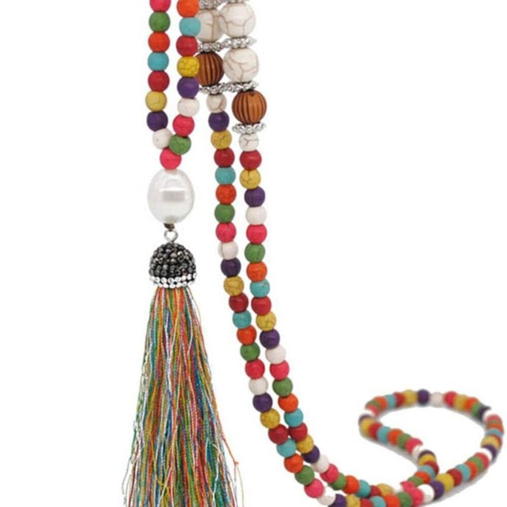Boho Beads Necklaces Chakra Statement Long Chain Tassel Necklace Jewerly Handmad
